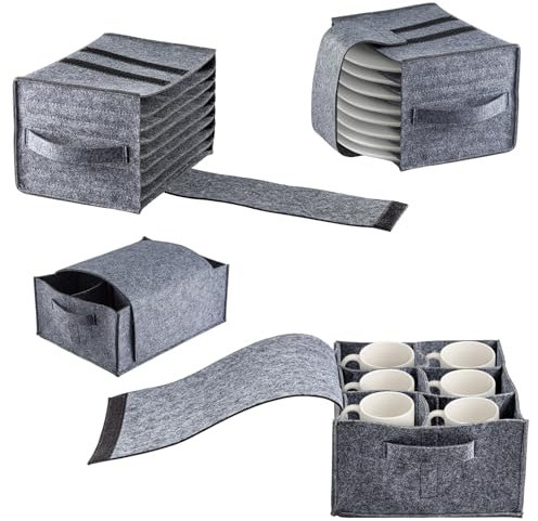 Camping Plate and Cup Storage Bag, Felt Dinnerware Organiser, Kitchen Cookware Holder for Caravan, Motorhome