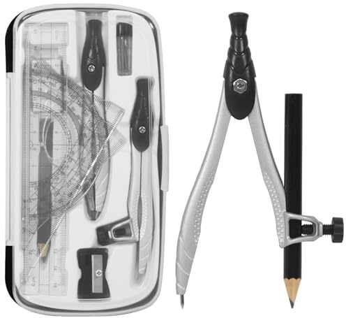 KXF 10 Pcs Premium Maths Geometry Set Compasses Protractor Sharpener Protractor Triangles Ruler Drawing Equipment Kit with Storage Box School Student Maths Engineering Drafting Kit
