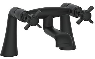 VeeBath Ripple Traditional Bath Filler Mixer Tap – Classic Matt Black Finish, Victorian Style, Dual Lever Control, Deck Mounted Bathroom Tap, G3/4 Inlet, Bath Sink Taps for Traditional Bathrooms