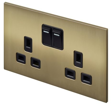 Retrotouch Aura Socket 13A Double DP Switched - Brushed Brass