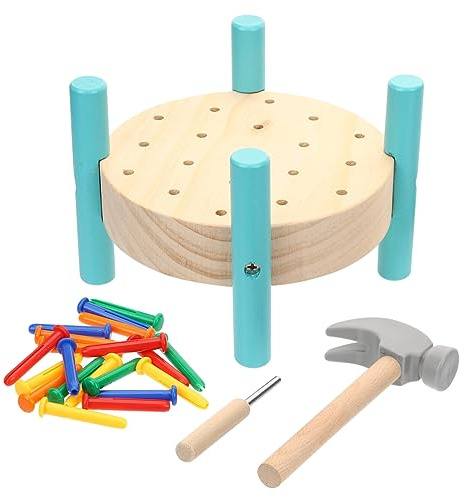 HONITANO Hammerspielzeug Holzwerkbank für Kinder mit Buntem Design Sicher und Pädagogisch Holzhammer und Nagelspiel zur Motorik und Hand Auge Koordination