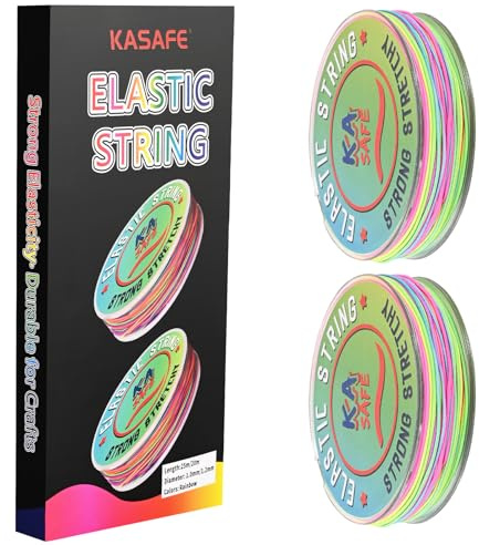 KASAFE Filo per Braccialetti Elastico Arcobaleno, 1.0mm 25m + 1.2mm 20m, Resistente Ipollergenico, Poliestere e Lattice, Senza Grovigli per Perline Gioielli DIY e Artigianato per Bambini