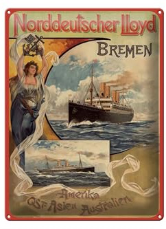 Femer Blechschild Reise 30x40 cm Norddeutscher Lloyd Bremen Schiffe Schild