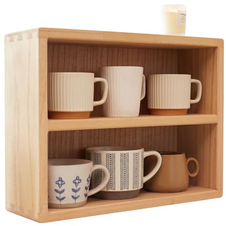 KIRIGEN 2-Tier Wooden Storage Cabinet, Solid Wood Kitchen Counter Organizer, Multi-Functional Storage Shelf for Mugs, Spices, Cosmetics, Coffee, Figure, Home Accessories Storage Rack(BZG-NA)