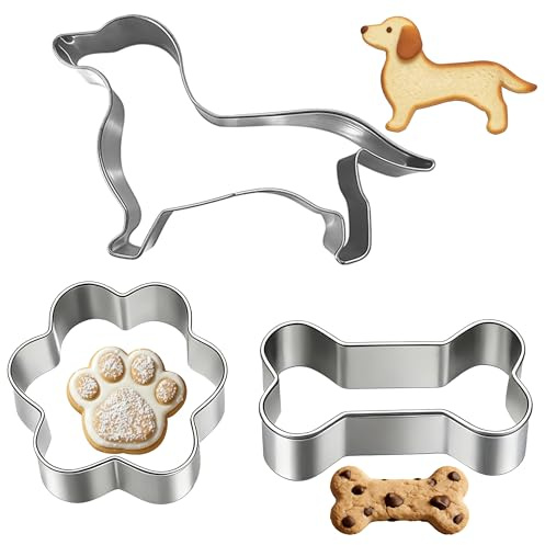 3 Stück Dackel Keksausstecher Ausstechformen aus Edelstahl | Lustige Hund Keksausstecher zum Backen von Keksen, Hundeleckerlis und Fondant, Mini Backformen für Küche Party DIY Backen