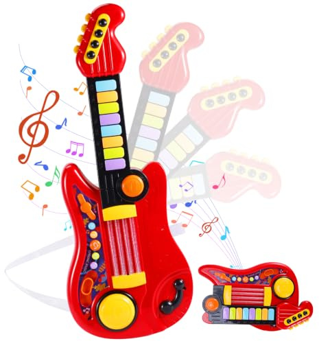 JONRRYIN Guitare pour enfant 2 en 1 - Jouet de guitare et piano - Guitare musicale pour enfant - 4 modes de jeu - Jouet multifonctionnel - Jouet éducatif - Cadeau éducatif