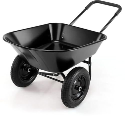 COSTWAY Schubkarre 2 Räder, Gummireifen, 78 L, Schiebkarre mit Kippfunktion & Griff, Gartenschubkarre bis 100 kg, Bauschubkarre Metallrahmen, Transportkarre Garten, 64 x 138 x 65 cm (Schwarz)