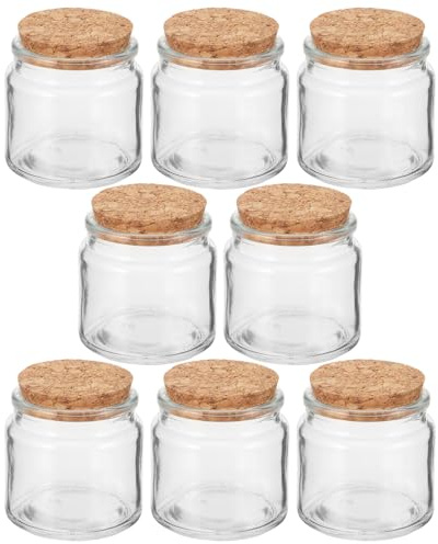 OFFSCH 8 Tarros de Vidrio Frascos Vacíos para Almacenamiento y Decoración con Tapa de Madera para Velas Aromáticas en DIY y Hogar