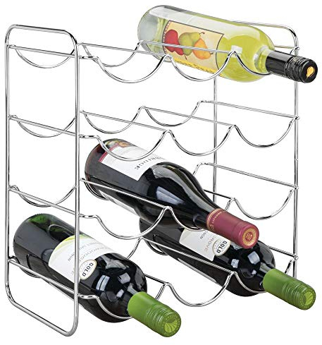 mDesign Flaschenhalter - Weinflaschenhalter aus Metall für bis zu 12 Flaschen - perfekte Ablage für Weinflaschen - Getränkeaufbewahrung in Kühlschrank & Küchenschrank - silberfarben