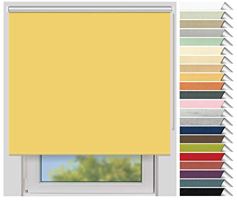 EFIXS Thermorollo Medium - Rollos nach Maß - 25 mm Rollowelle - Stoffbreite bis 220 cm, Höhe bis 240 cm - Hier: bis 200 cm x 190 cm (BxH) - gelb (059) - mit & ohne Bohren