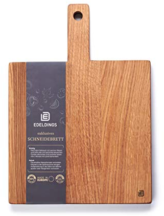 Edeldings Schneide- und Servierbrett aus hochwertiger Eiche 25 х 25 cm groß mit 10 cm praktischem Griff | Antibakterielles Küchenbrett | Servierbrett, Frühstücksbrett, Holzbrett aus massiv Holz