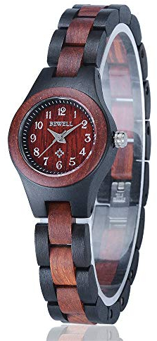 BEWELL Handgemachte Natürliche Hölzerne Uhren Für Damen Mode Uhr Analog Quarzwerk Armbanduhr Casual Stil für Frauen mit Hölzerne Armband