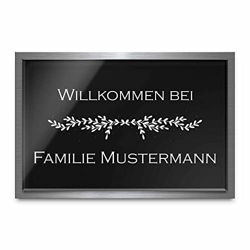 Premium Türschild aus Hochglanz Acrylglas und V2A Edelstahl | Namensschilder mit Gravur und Motiven Familienschild Türschilder für die Haustür mit Namen selbstklebend oder mit Bolzen 30x20 cm