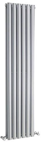 Milano Aruba Silver Grey Vertical Double Oval Panel Radiator - 1500mm x 354mm