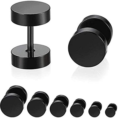 Mirrwin 6 Paar Ohrstecker Schwarz Fake Plugs Ohrringe Schraube Helix Tragus Piercing Allergiefrei Ohrstecker Stecker Ohrschmuck 5-10mm Creolen Tunnel Ohrringe Hantel Ohr Piercing Männer und Frauen