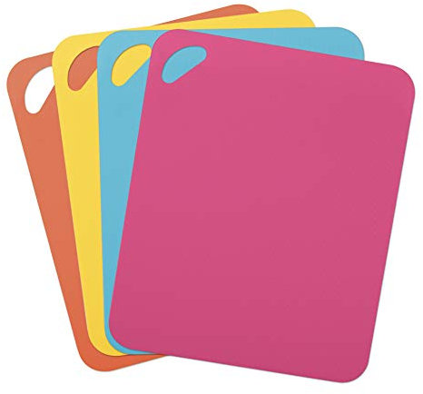 Dexas 6554PK4WP Lot de 4 planches à découper flexibles en plastique Bleu vif, jaune, orange et rose