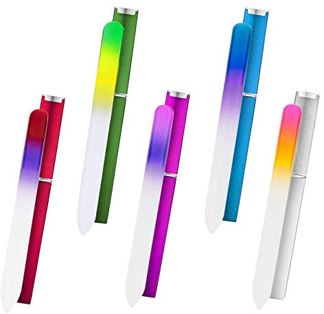 Lot de 5 limes à ongles en verre avec étui, limes à ongles en cristal, limes à ongles double face, manucure professionnelle pour femmes et filles