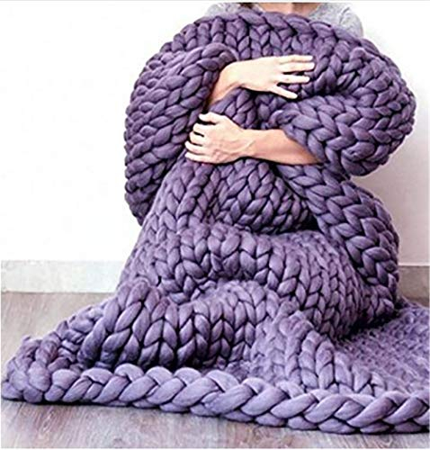 RAILONCH Gestrickte Grobe Strickdecke Wolle Kuscheldecke Grobstrick Wolldecke Strickdecke Tagesdecke Überwurf Decke Zuhause Dekor (120×180cm,Lila)