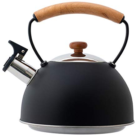 kettles NLIAN- Tetera De Té Mejor De 2.5 litros Inducción Moderno De Acero Inoxidable Tetera Silbada Quirúrgica, Olla De Té De Mango De Madera Anti-escaldado para Estufa Top 20x22cm