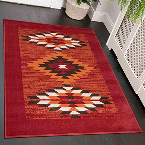 Modern Large Tribal Trellis Red Orange Living Room Carpet Rug Aztec Diamond Brown Lounge Sitting Room Bedroom Area Rugs 190cm x 280cm