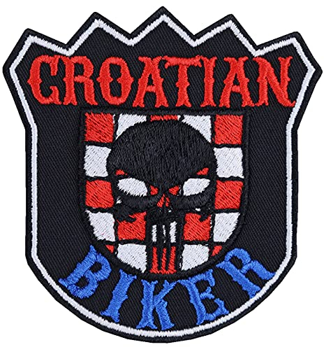 Croatian Biker Aufnäher/Aufbügler/Biker Patch/Bügelbilder Kroatien Wappen | Jeans Flicken Geschenk Motorradfahrer Applikation für Motorradzubehör/Boots/Motorradkoffer | 90x90mm
