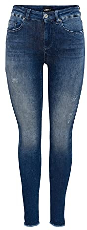 ONLY Damen ONLBLUSH Life MID SK ANK RAW REA811 15234798, Dark Blue Denim, XL/32