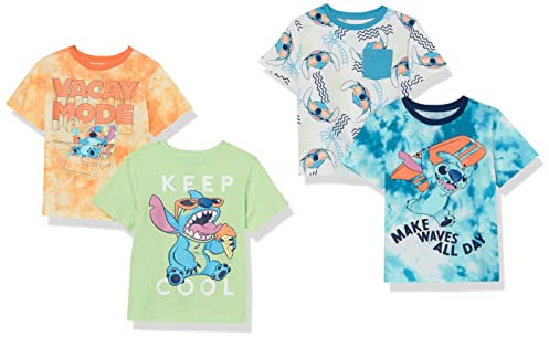 Amazon Essentials Disney | Marvel | Star Wars T-Shirt a Maniche Corte Bambini e Ragazzi, Pacco da 4, Spiaggia, 8 Anni