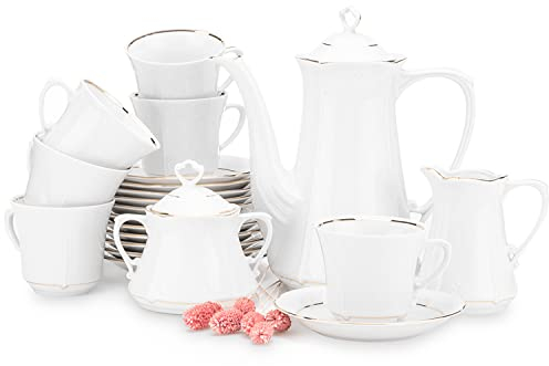 konsimo KAMELIE GOLDENE Linie Cappuccino Tassen Set Kaffeetassen 12er Set Tasse Kaffeetassen mit Untertasse 250 ml kaffeebecher Set