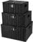 HAKZEON Set of 3 Resin Woven Storage Baskets, Wicker Hamper Storage Baskets Box with Lid & Lock for Storage, Decor, Black