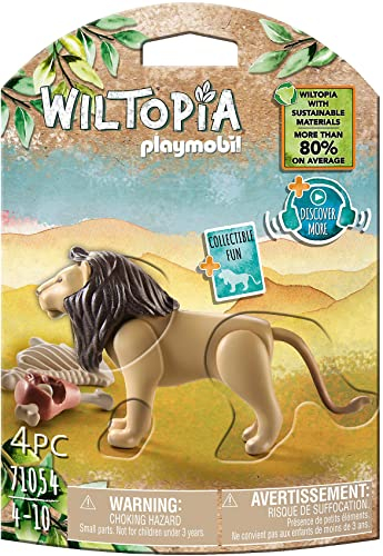 PLAYMOBIL WILTOPIA 71054 Löwe aus nachhaltigem Material inklusive vielen Zubehör und Tier-Sammelkarte mit QR-Code und spannenden Audio-Content, ab 4 Jahren, Multi
