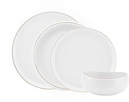 Karaca Streamline Hole Gold 24 Teiliges Porzellan-Geschirrset für 6 Personen, Porzellan, Serviceteller, Grubenteller, Kuchenteller, Schalen, Einzigartiges Design, Tägliches Und Besonderes