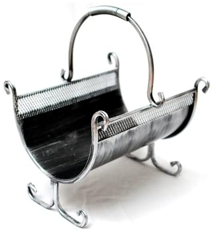 Dixiestore Kaminholzkorb | Holzkorb aus Metall für Kaminholz 1125 Kaminholzständer | Solider und effektvoller Metallkorb für Aufbewahrung von Kaminholz, Silber