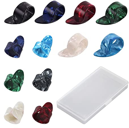 Guitar Picks, 12 Pack Thumb Picks Index Finger Pick Celluloid Guitar Picks with Storage Box Case, Thumb and Finger Picks for Fingerstyle Acoustic Guitar, Mandolin, Banjo or Ukulele