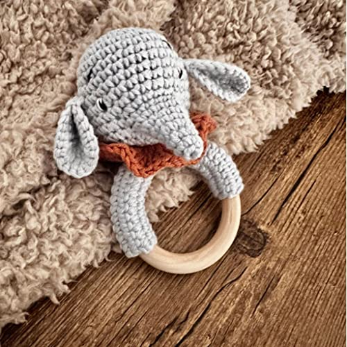 myboshi Häkelset Greifling Elefant Suri, inkl. No.2 Wolle, Häkelnadel, Füllwatte, Anleitung und original Label in Lederoptik, 85% Baumwolle, 15% Kapok Grau mit Häkelnadel
