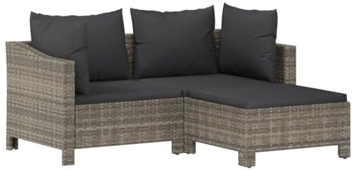 vidaXL Gartenmöbel 3-TLG. mit Kissen Lounge Sofa Sitzgruppe Gartenset Rattanmöbel Sitzgarnitur Gartensofa Garnitur Grau Poly Rattan