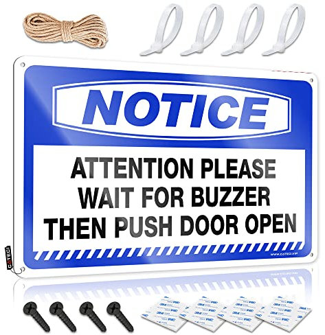Lustige Vintage-Schilder Hinweis Achtung Bitte warten Sie auf Buzzer dann drücken Sie die Tür öffnen Blechschild Outdoor-Schilder und Dekoration für Schlafzimmer (Größe: 30 x 40 cm)