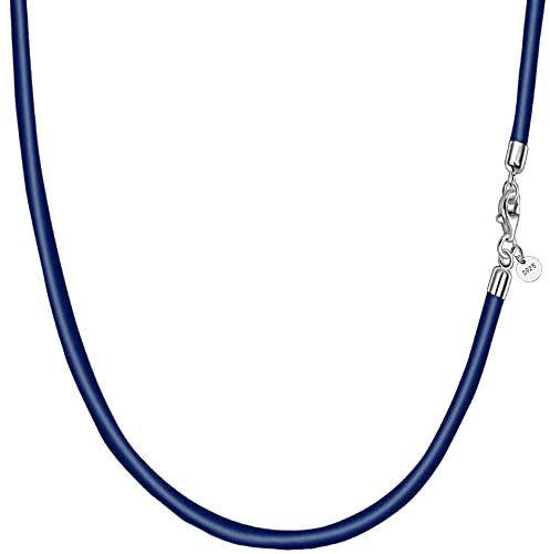 Viwind Echt leder Halskette 2.5mm/3mm breit geflochten Lederkette Lederband 45-60cm wählbar 925 Sterling Silber Vers chluss Damen Herren für DIY Anhänger Schmuck mit Geschenkbox (blaue runde, 55.00)