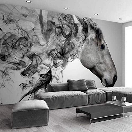 Papier Peint Panoramique Cheval Noir Et Blanc Animal Moderne Papier Peint 3D Intissé Décoration Murale