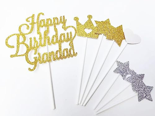 AILEXI 8 Counts Glitter Kuchen Dekorieren Toppers FÜR - Happy Birthday Grandad Gold