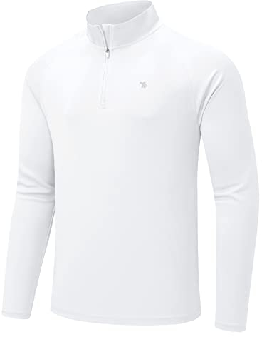 donhobo Herren 1/4 Zip Sportliches Longsleeve T-Shirt Schnelltrocknedes Langarmshirt Rashguard Shirt Trainingsshirt, Weiß, L