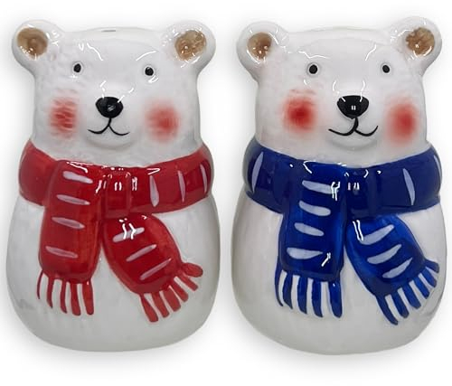 MIJOMA Salz- & Pfefferstreuer Set - Stilvolles Porzellandesign, Lebensmittelecht, Einfach zu Befüllen - Verschiedene lustige & niedliche Designs zur Auswahl (Eisbären, 2-teilig)