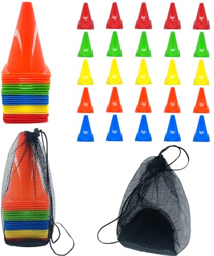 niuniaj 25 Pièces Plots Entrainement,Cônes de Signalisation,Plots De Marquage pour Football Cône,Coupelle Foot,Plots Sport pour Entraînement Football,Football,Jeux Enfants 18CM(5 Couleurs)