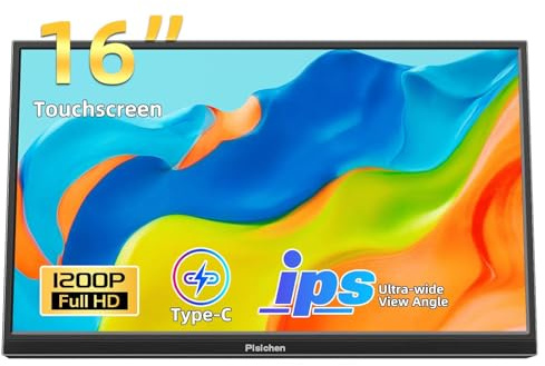 Pisichen Touchscreen Portable Monitor 16 Zoll FHD 1920x1200P USBC HDMI IPS Tragbare Display, 300 cd/m², externer HDR-Monitor für Computer PC Laptop Telefon