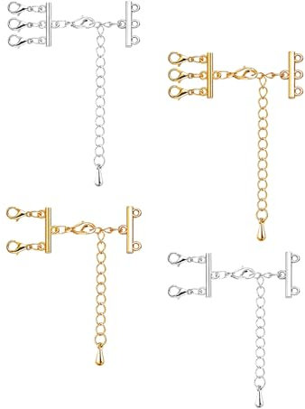 Pilikoll 4 Pcs Necklace Layering Clasps Multi Strands Tube Lock Necklace Connector Clasps Layered Jewelry Connector Necklaces Separator Clasp for Necklaces Pendant DIY Craft Making (Gold&Sliver)