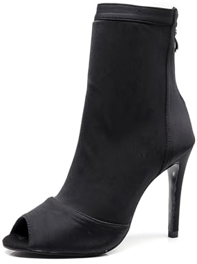 SWDZM Botas de Baile Latino Mujer Zapatos Punta Abierta Botines de Baile con Tacón Alto Salsa y Bachata de Salon,Negro,Tacón 8.5cm,Suela de Goma,38 EU
