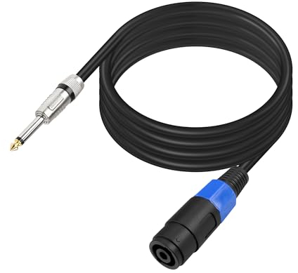 PNGKNYOCN 1/4 TS to Speakon Cable, 2M/6.6FT NL4FC 2 Pin Speakon Female Connector to 6.35mm (1/4) TS Mono Male Audio Amplifier Speaker Cable