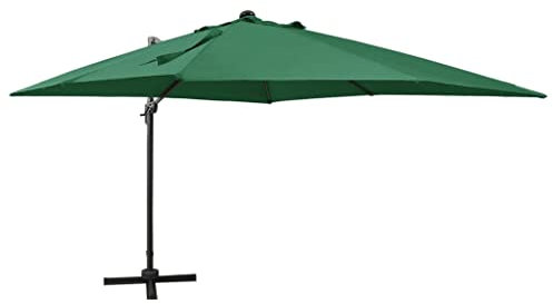 KRHINO Marktschirm Strandschirm mit LEDs, Ampelschirm mit Mast und LED Grün 300 cm Ampelschirm UV-Schutz mit An-/Ausschalter Wasserabweisend Kurbelschirm Terrassenschirm