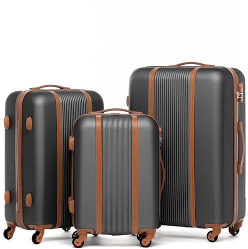 FERGÉ Kofferset 3 teilig Hartschale Milano Reisekoffer Trolley-Set (Handgepäck, L, XL) 3er Set Hartschalenkoffer Roll-Koffer 4 Rollen 100% ABS grau