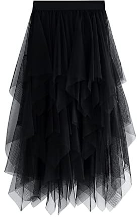 Qianderer Tüllrock für Damen, hohe Taille, Feenrock, mehrlagig, Netzstoff, Tutu aus Tüll, A-Linie, halblanger Rock, für Abschlussball, Party