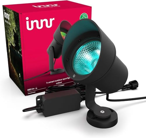 innr Smart Gartenstrahler XL, Zigbee, Funktioniert mit Hue* und Alexa (Bridge erforderlich), White & Color, LED Strahler, Spotlicht außen, Außenlampe, IP67 wasserdicht, Komplettset (1-Pack)